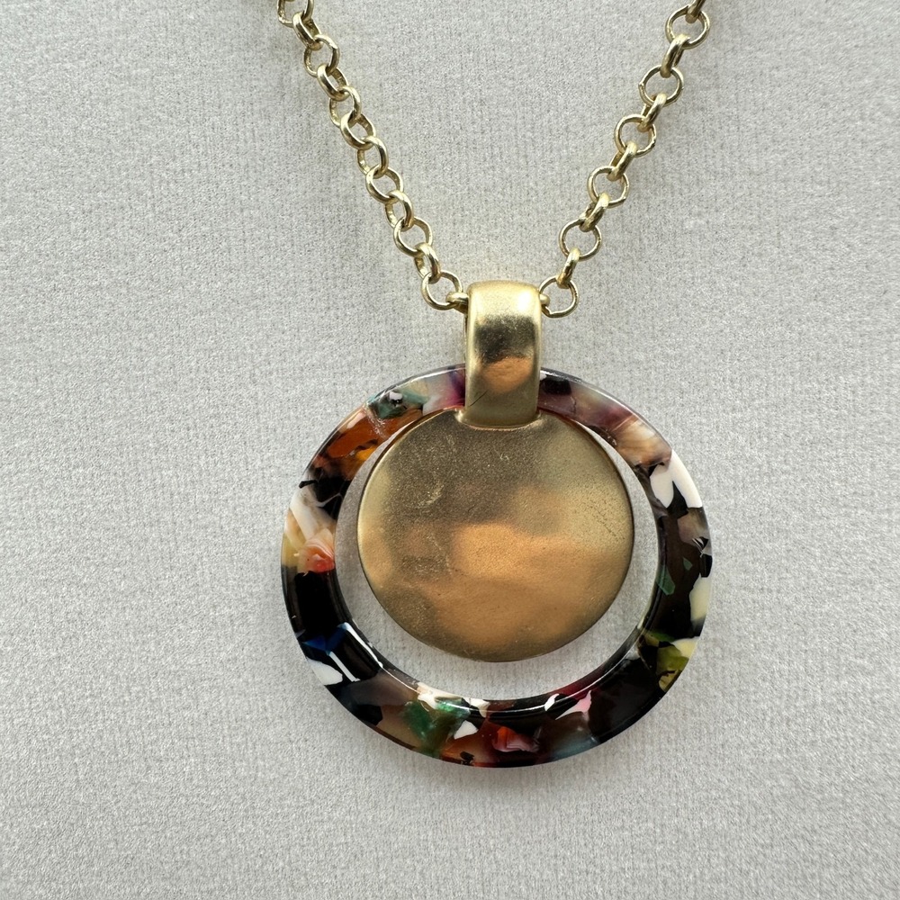 LOFT Outlet Gold Chain Necklace Resin Tortoise-Style Circle Pendant Boho Minimal